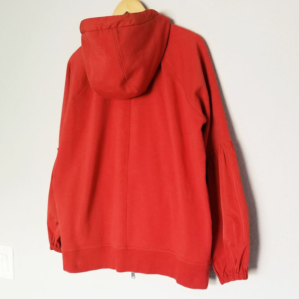 ATHLETA On My Way Triumph Hoodie Jacket Women’s M Red Rust Lantern Sleeve $139 - Picture 7 of 16